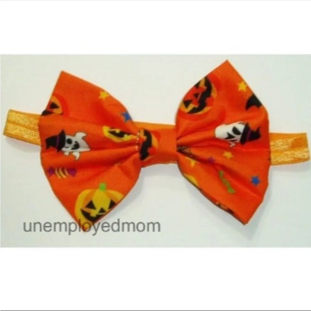 Orange Ghost Halloween Bow Headband Baby Girls Hair Accessories Headwrap
